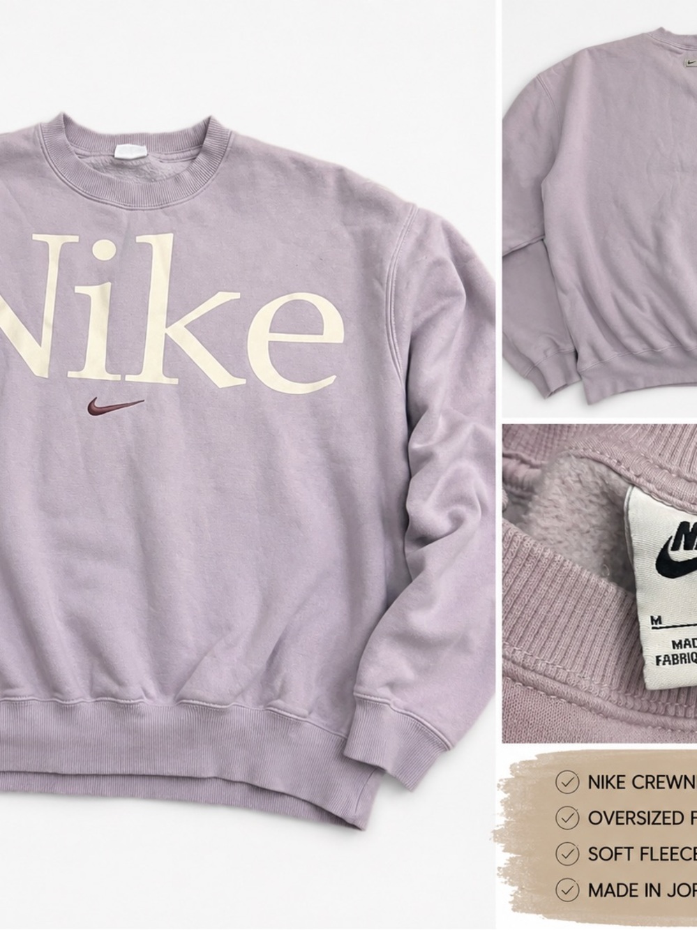 Nike Men's Lavender Crewneck Sweatshirt with Cream Logo